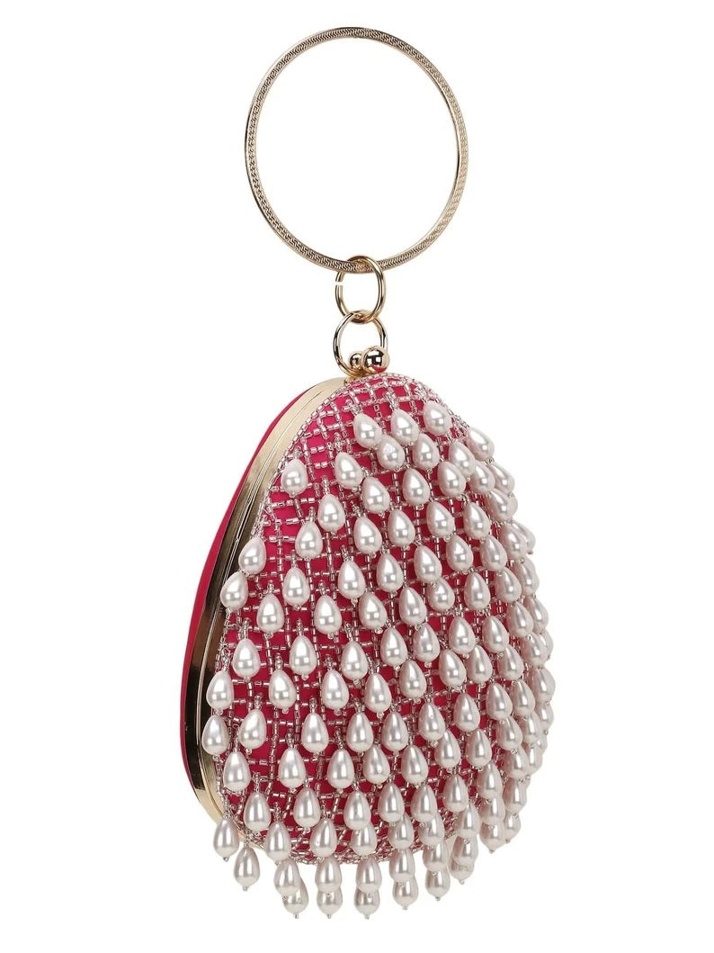 Dangle Velvet Pearl Embellished Clutch