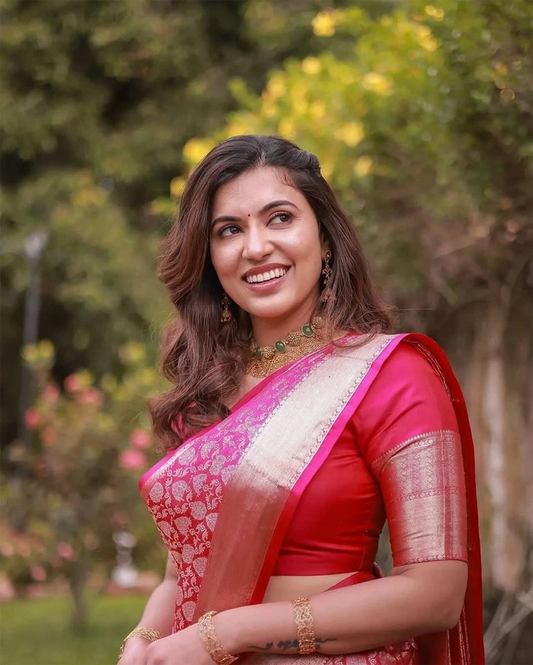 Traditional Banarasi Soft Silk, Wedding Wear Designer Sari & Blouse