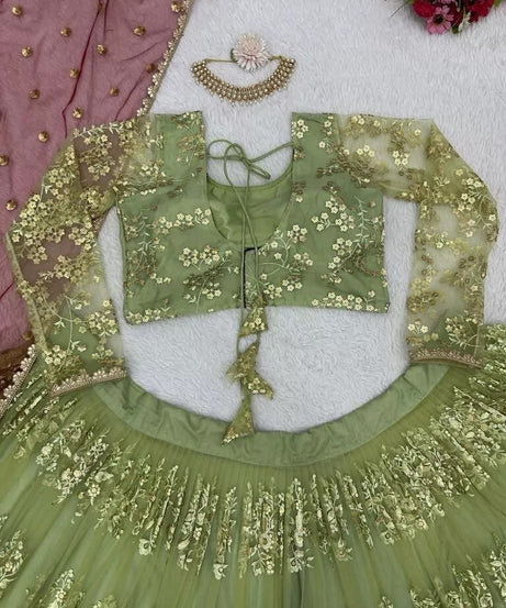 Indian Wedding Ethnic Net With Sequence Work  Lehenga Choli  & Blouse