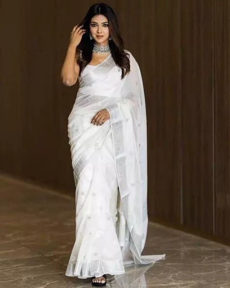 Soft Linen Slub Fancy Saree With Blouse For Women's