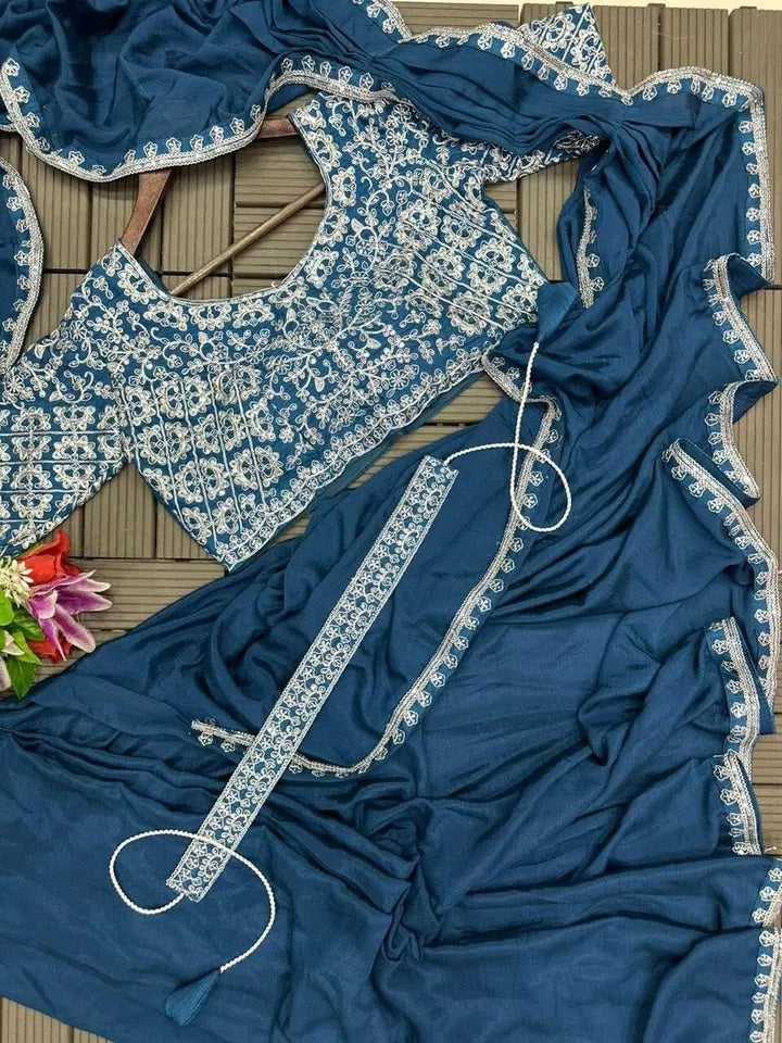 Ready To Wear Traditional Heavy Chinon Saree For Women's