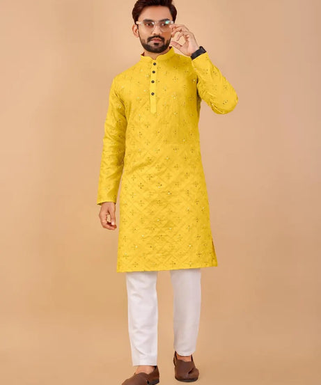 Embroidery Mirror Work Men's Kurta Pajama Set
