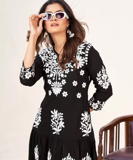 Heavy Rayon With Lakhnavi Work Beautifull Kurti