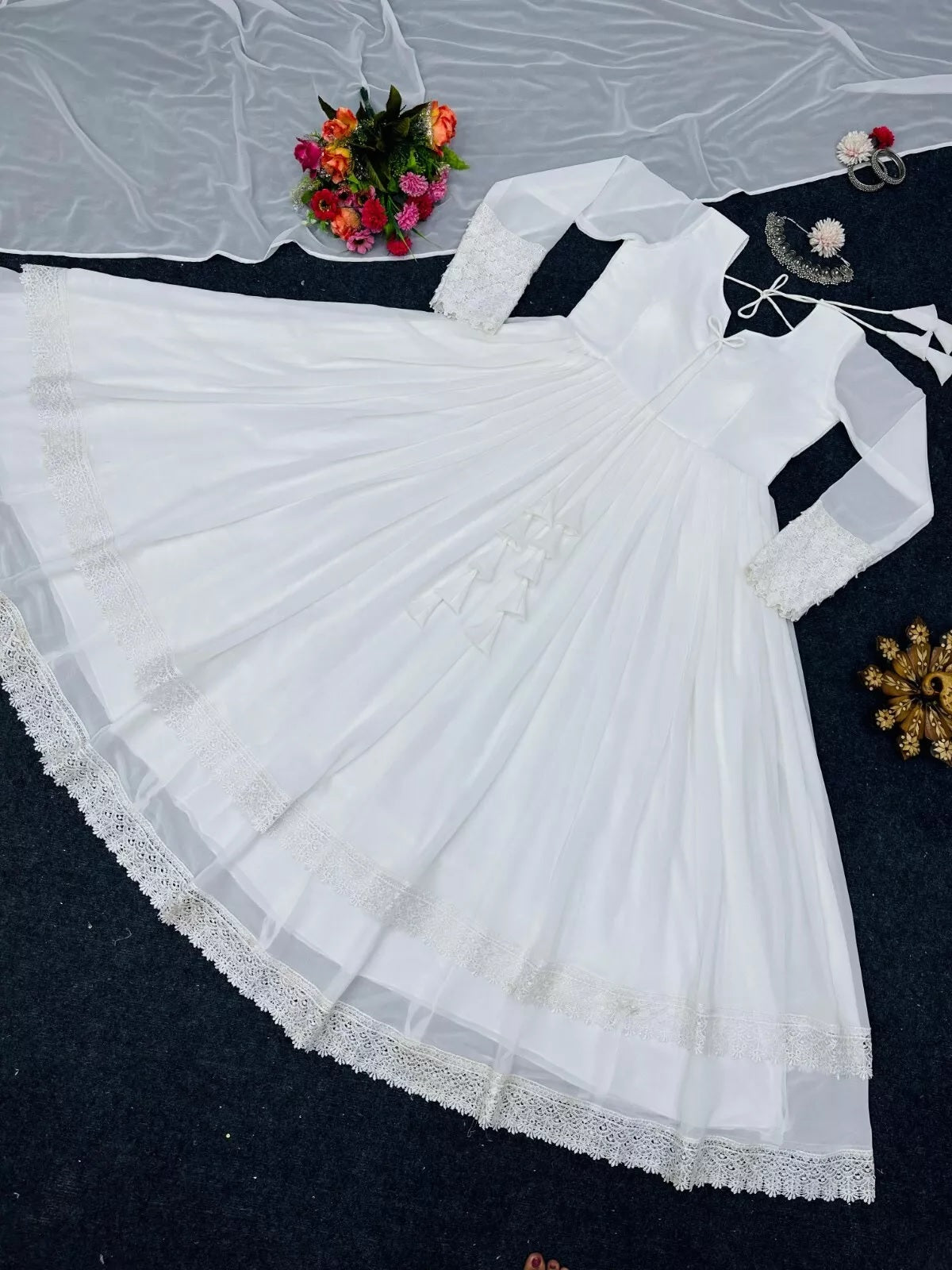 Designer Faux Georgette Long Anarkali Gown & Dupatta