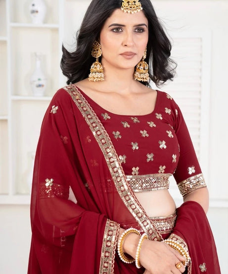 Premium Georgette Embroidery Sequence Wedding Lehenga Blouse with Dupatta 15-MA