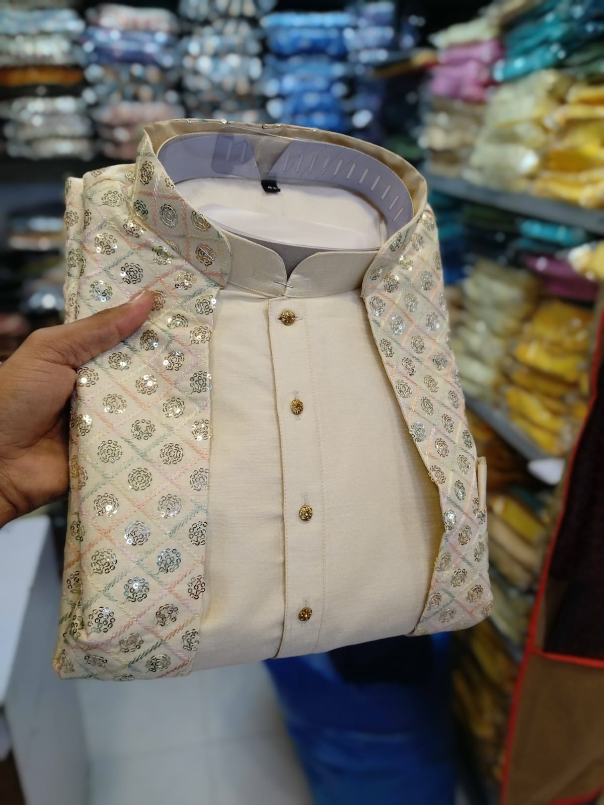 Fusing Art Silk Kurta Pajama With Embroidery Sequence Work Koti Set