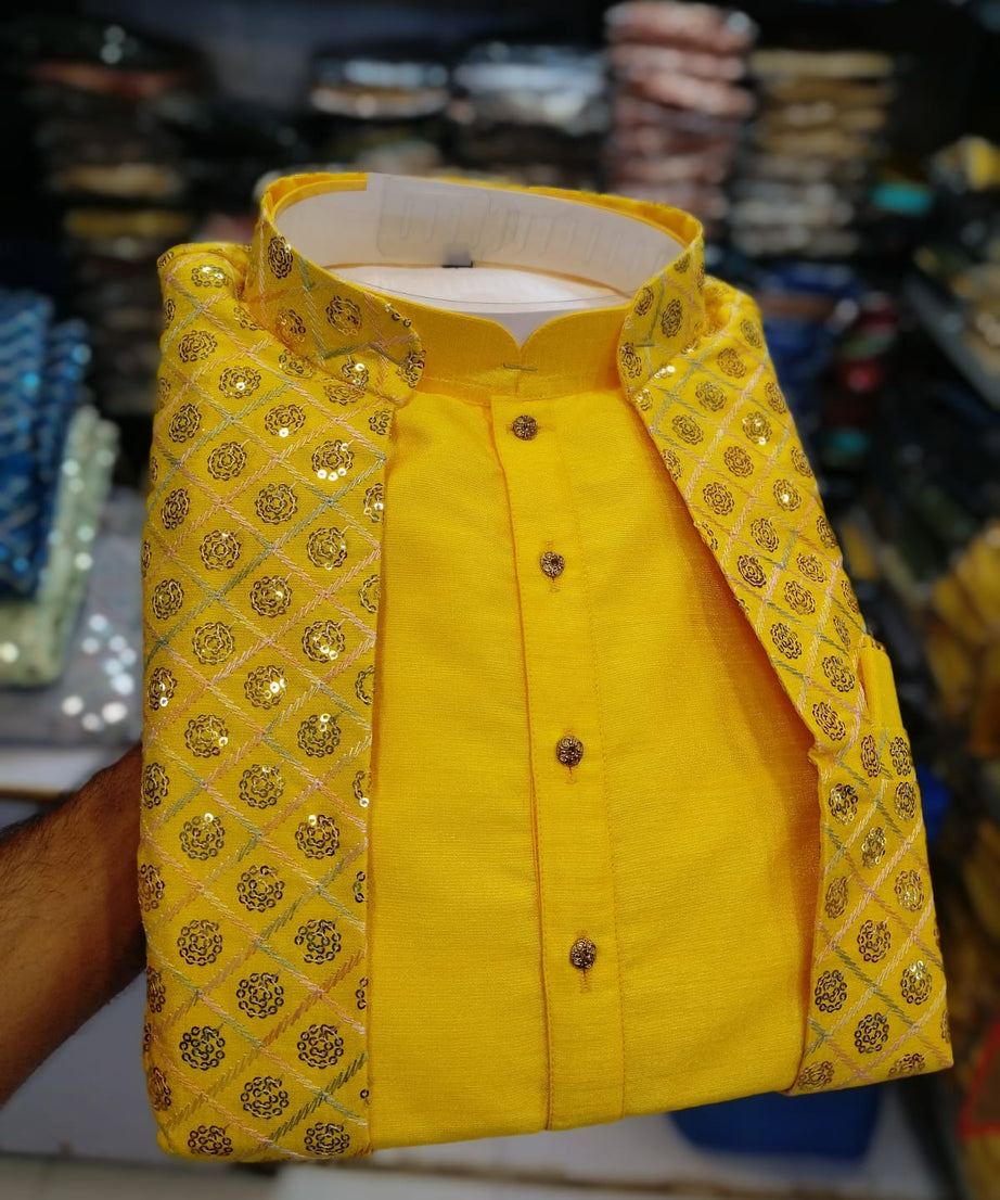 Fusing Art Silk Kurta Pajama With Embroidery Sequence Work Koti Set