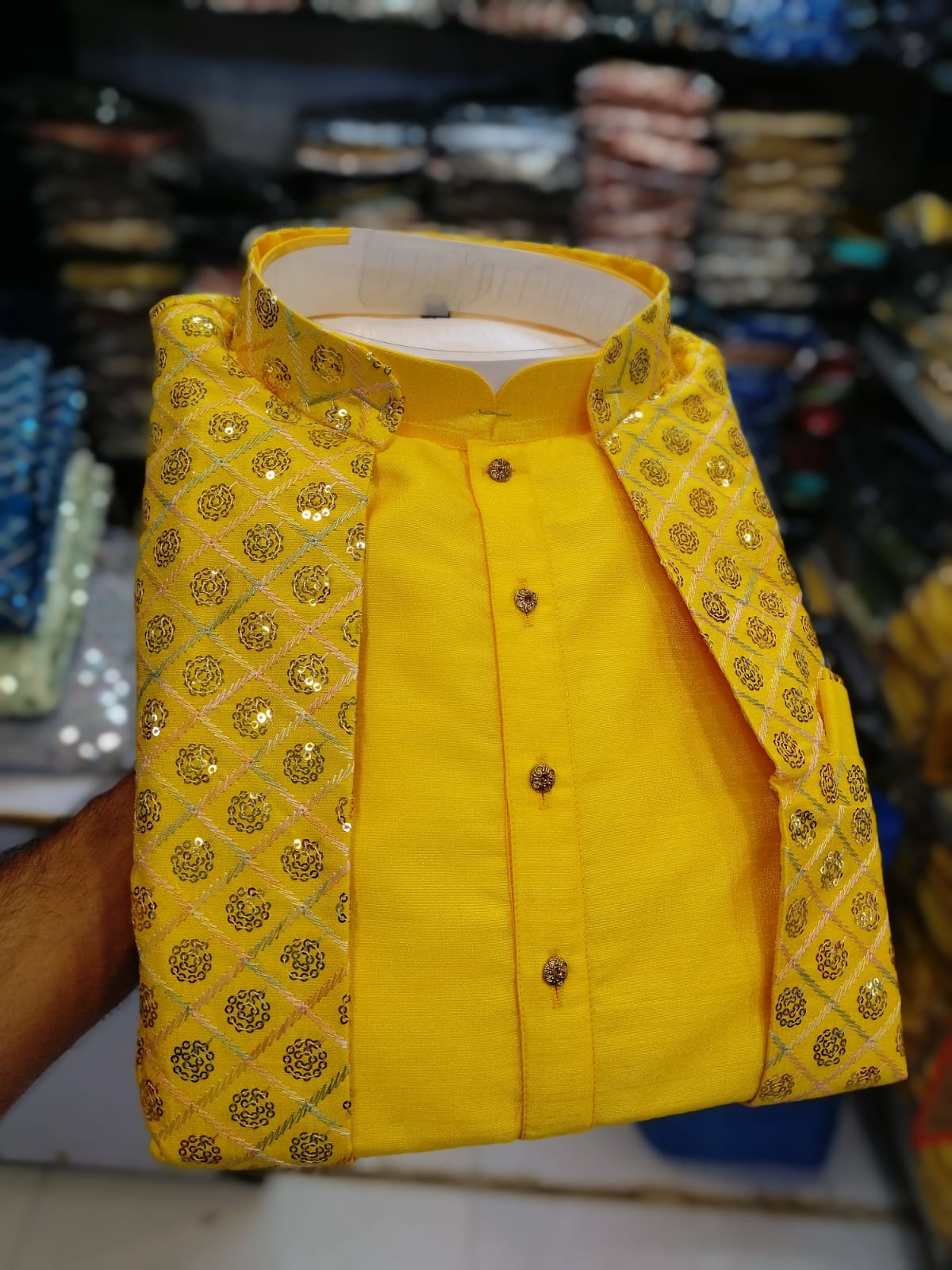 Fusing Art Silk Kurta Pajama With Embroidery Sequence Work Koti Set
