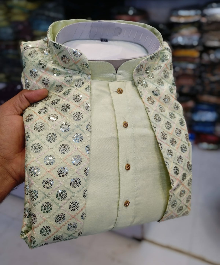 Fusing Art Silk Kurta Pajama With Embroidery Sequence Work Koti Set