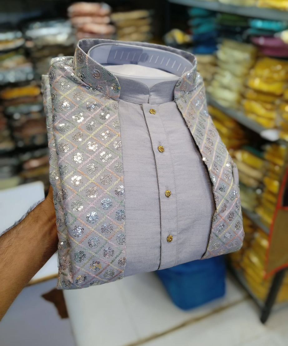 Fusing Art Silk Kurta Pajama With Embroidery Sequence Work Koti Set