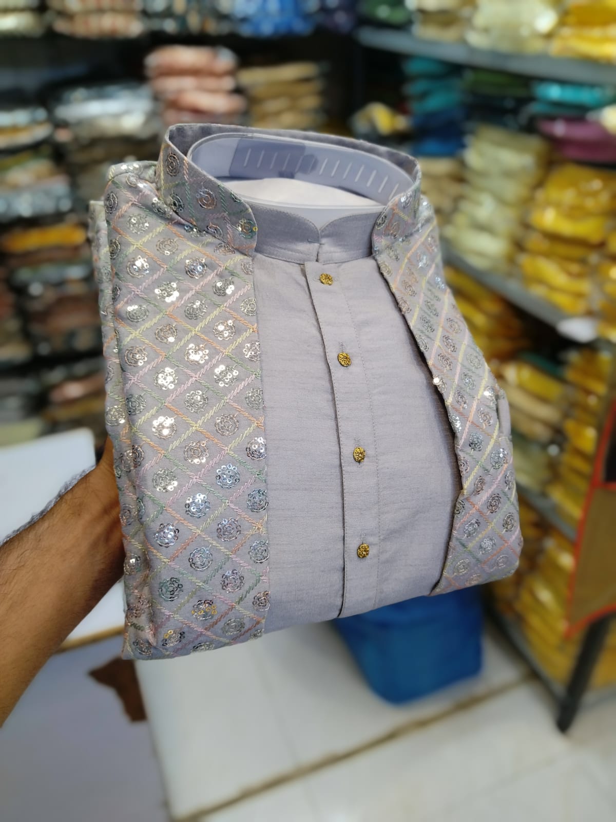 Fusing Art Silk Kurta Pajama With Embroidery Sequence Work Koti Set