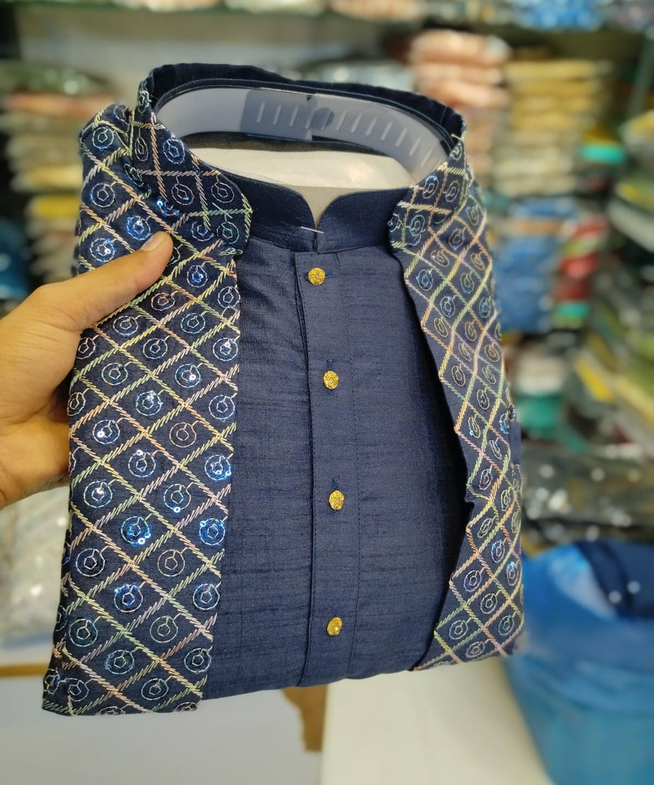 Fusing Art Silk Kurta Pajama With Embroidery Sequence Work Koti Set