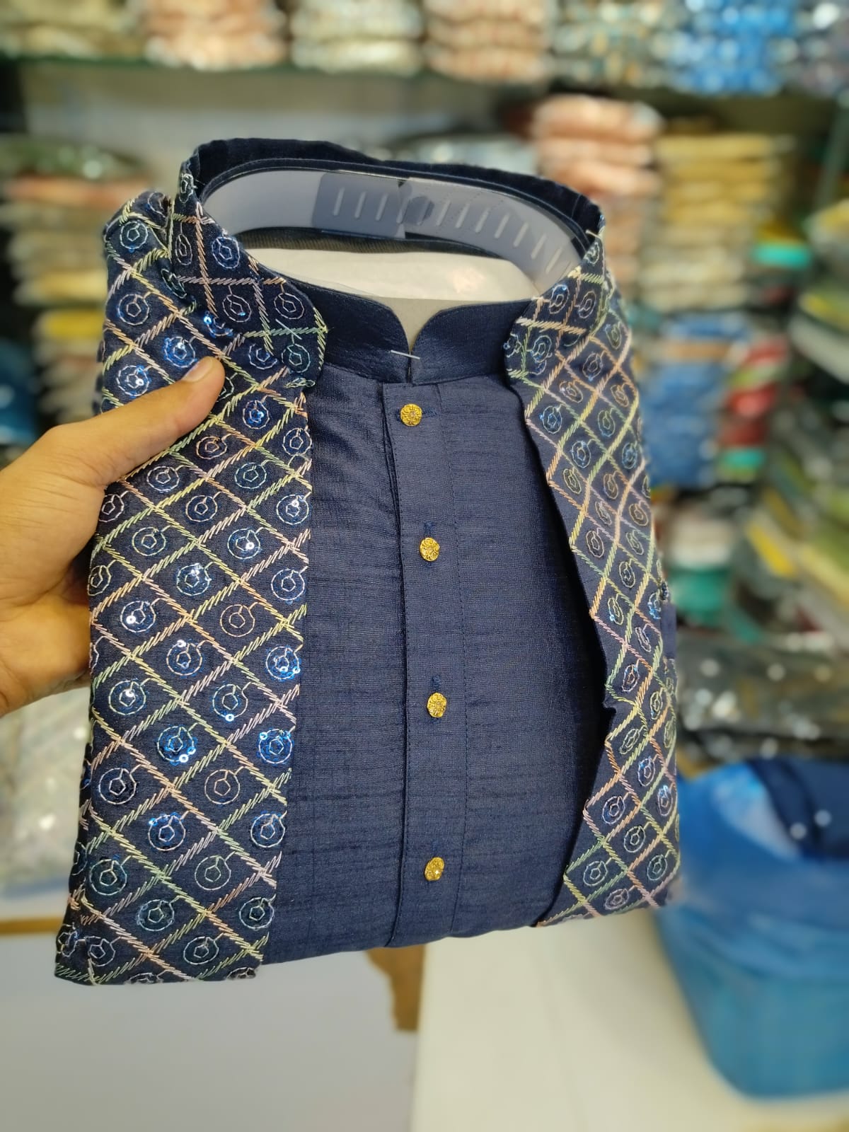 Fusing Art Silk Kurta Pajama With Embroidery Sequence Work Koti Set