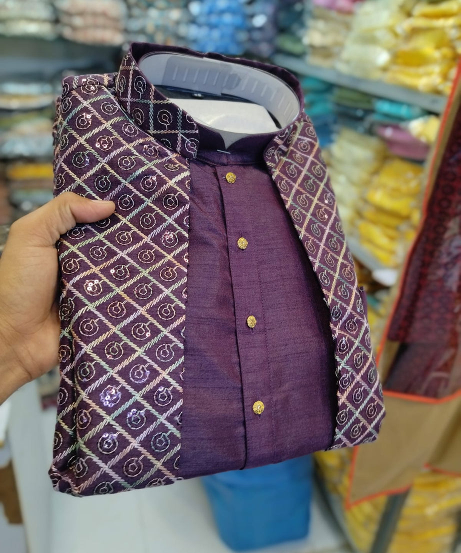 Fusing Art Silk Kurta Pajama With Embroidery Sequence Work Koti Set