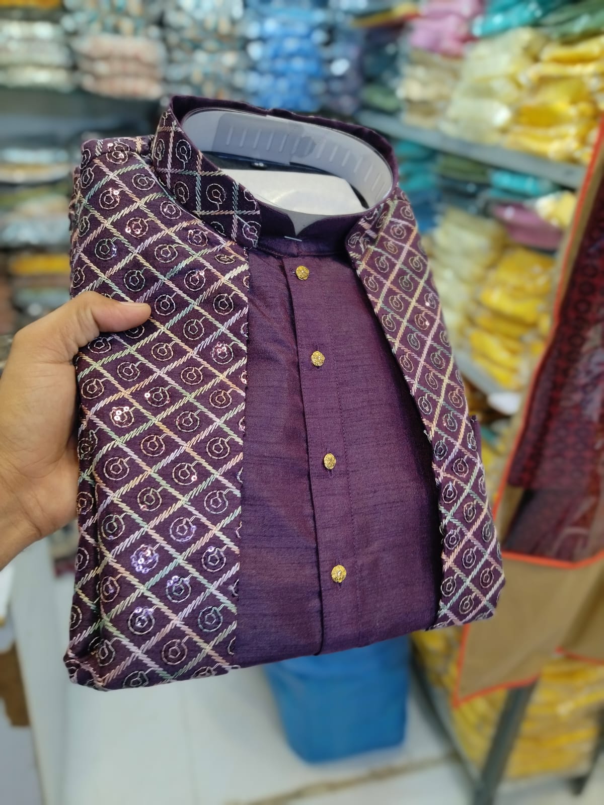 Fusing Art Silk Kurta Pajama With Embroidery Sequence Work Koti Set