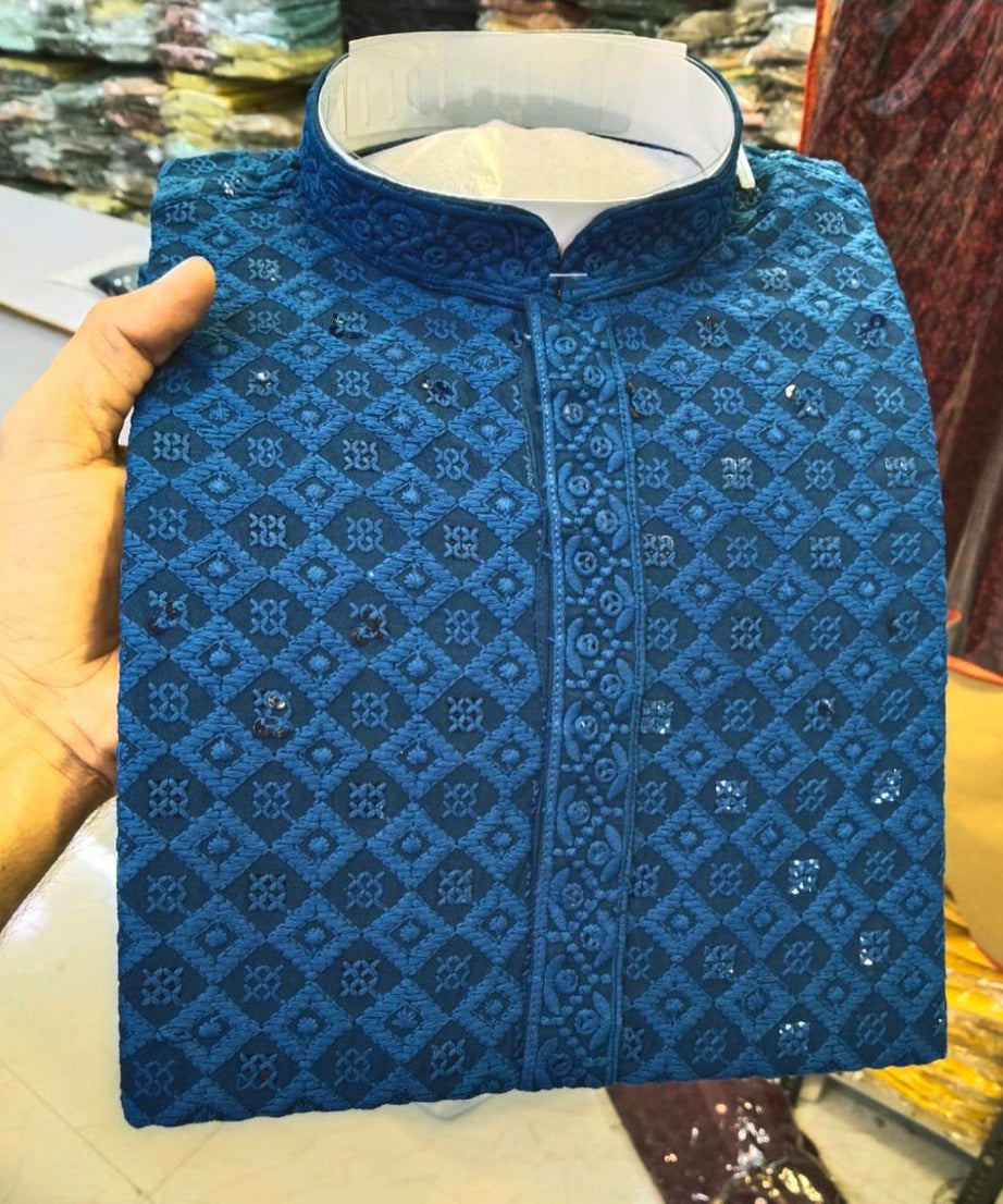 Heavy Rayon With Lucknowi And sequence work Kurta Pajama Set