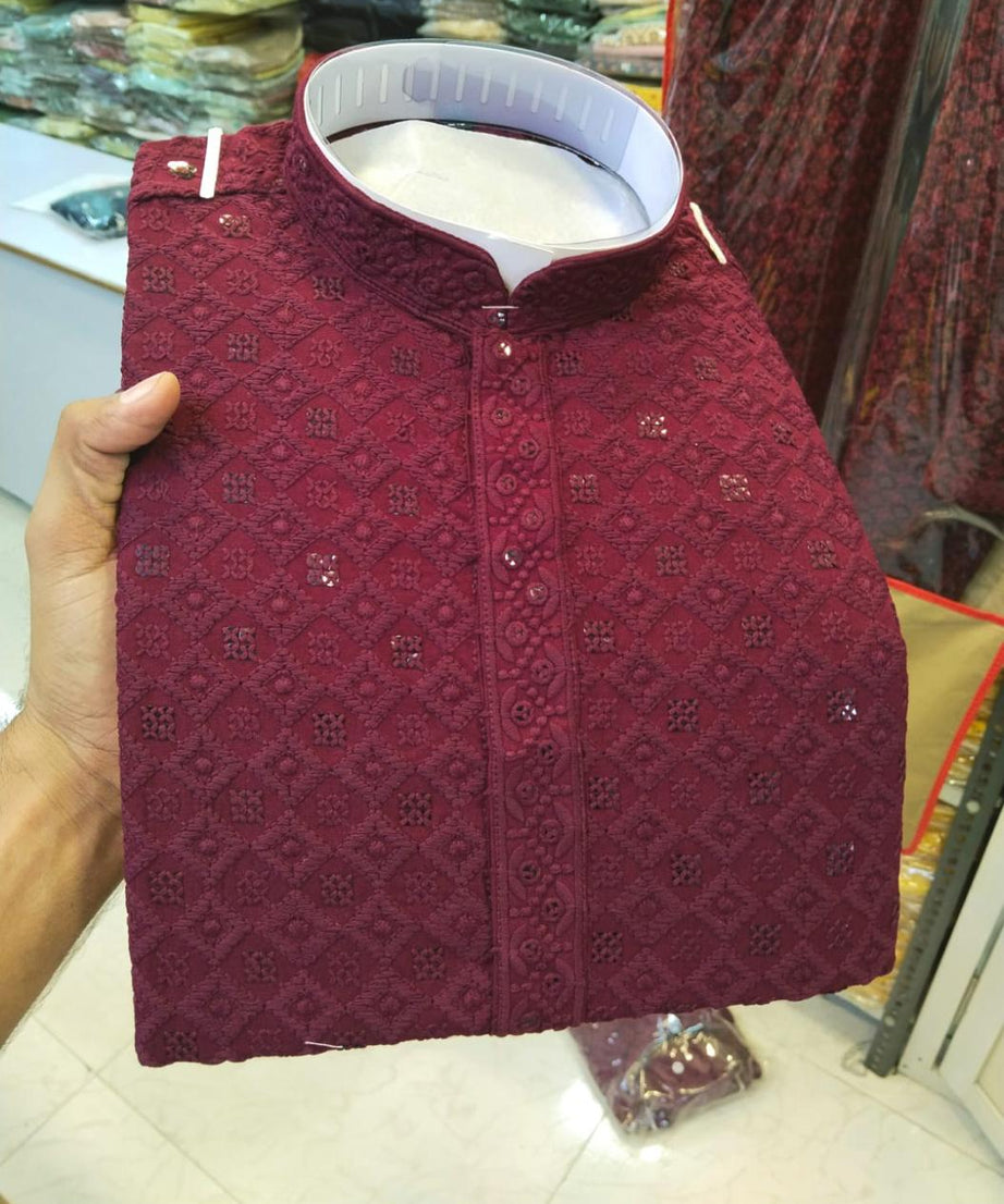 Heavy Rayon With Lucknowi And sequence work Kurta Pajama Set