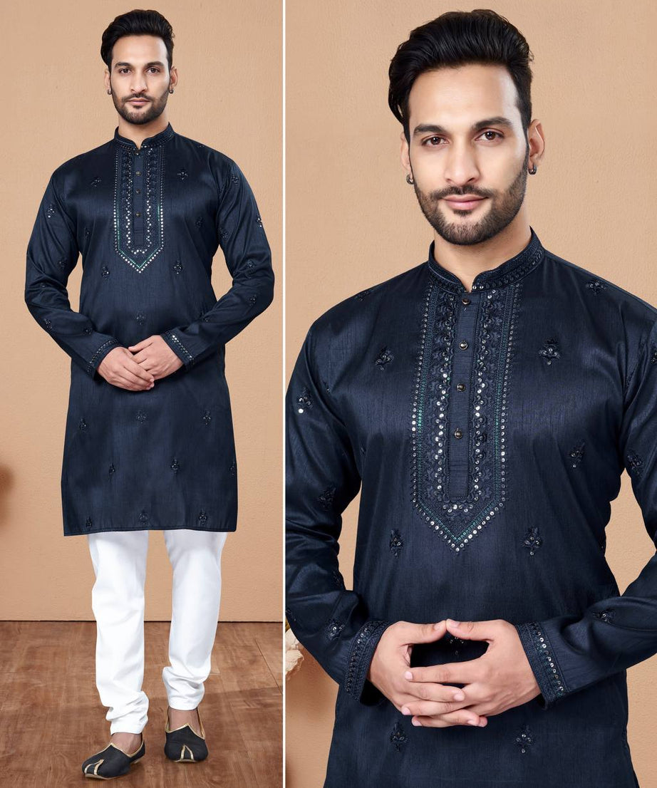 Heavy Super Silk With Embroidery Work Kurta Pajama Set