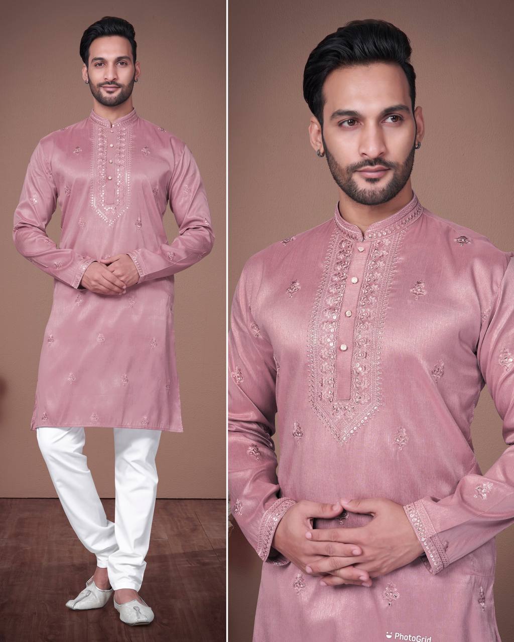 Heavy Super Silk With Embroidery Work Kurta Pajama Set