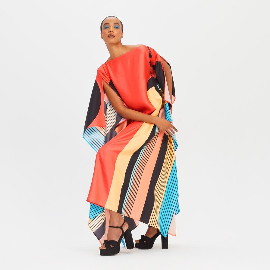 Soft Satin Silk Kaftan, Digital Printed Women's Caftan