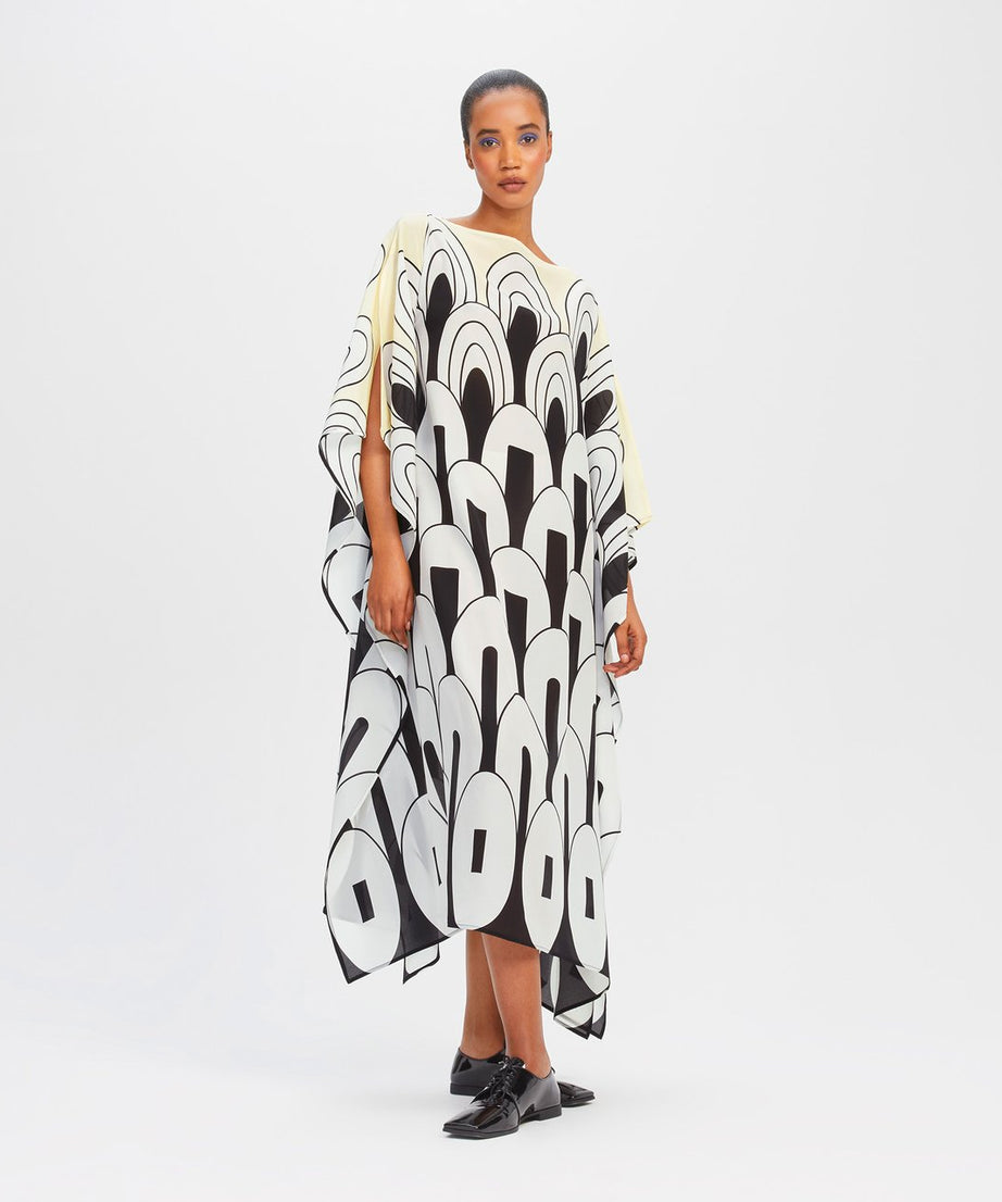 Lightweight Silk Crepe Kaftan Dress - Flowy and Stylish Women's Caftan