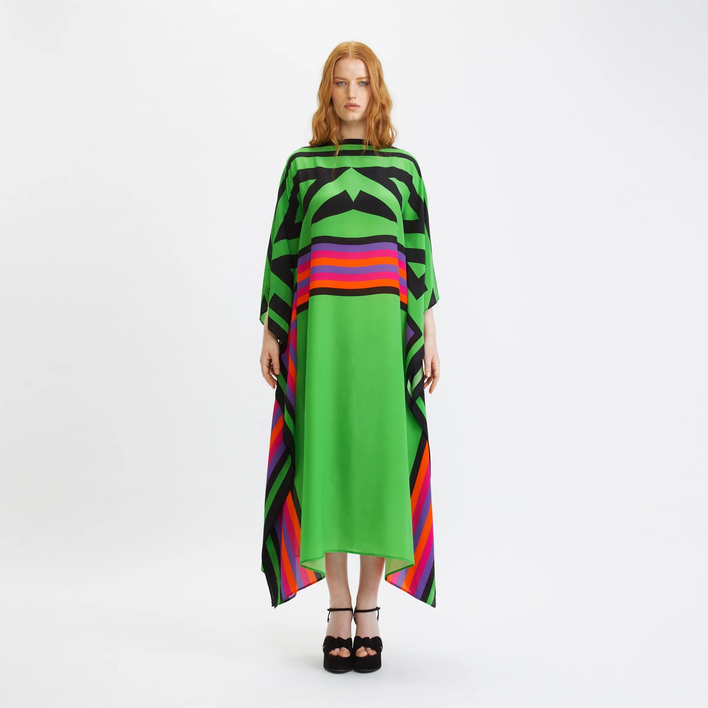 French Moss Digital Printed Occasion Wear Women's Long Kaftan