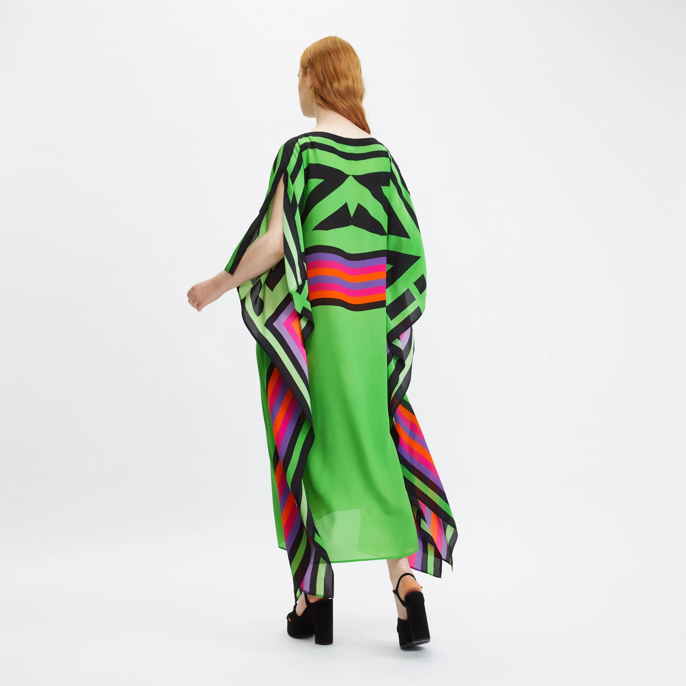 French Moss Digital Printed Occasion Wear Women's Long Kaftan