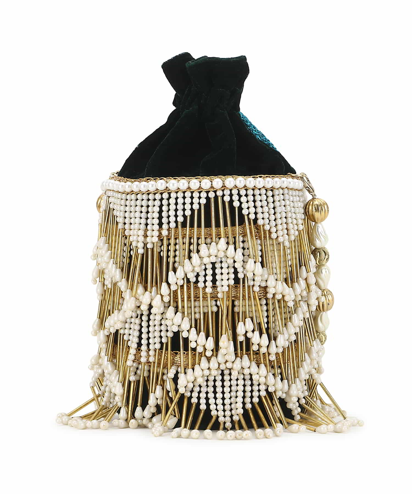 Dangle Chevron Embellished Velvet Potli Bag