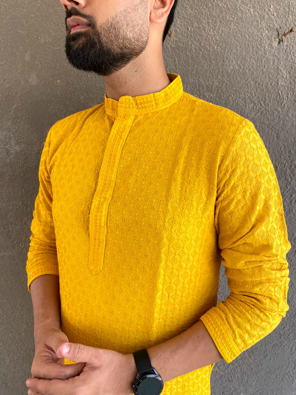 Heavy Rayon Chikan Work Kurta Pajama Set For Men's