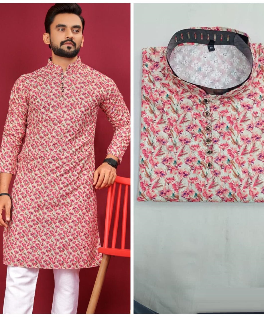 Soft Cotton With Lucknovi work Kurta Pajama Set