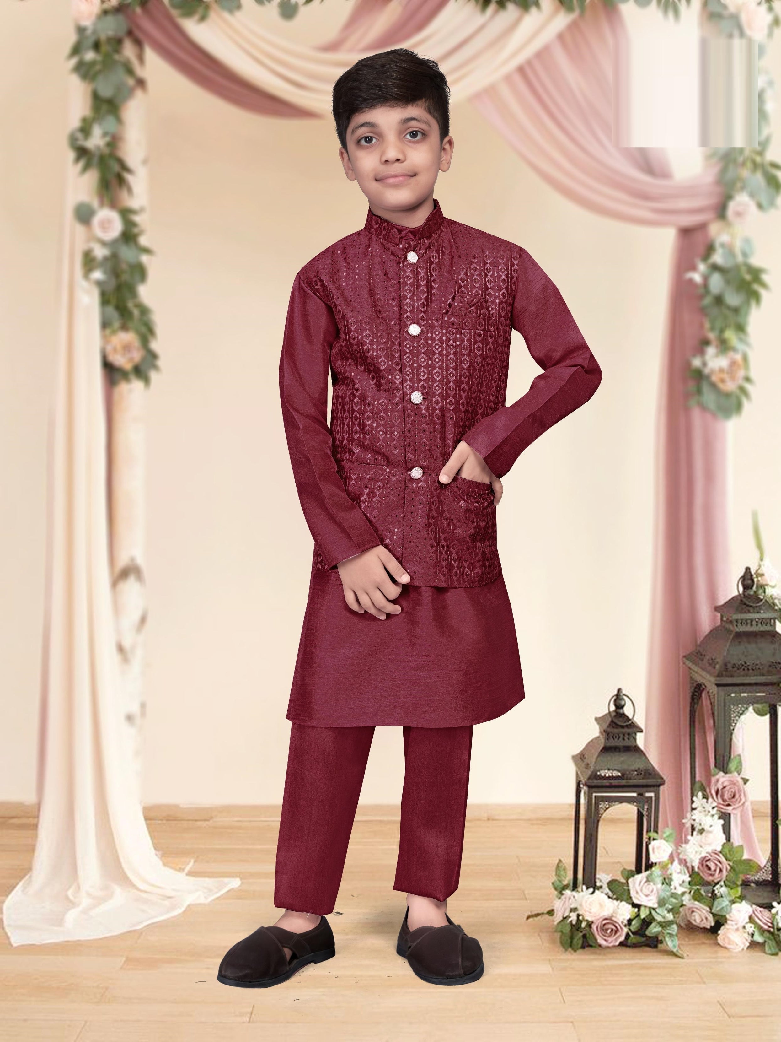 Heavy Banglori Silk With Embroidery Sequins Work Kurta Koti Pajama Set