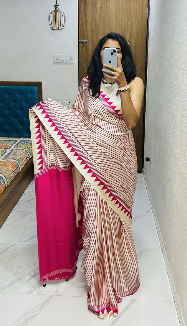 Classic Stylish Lagdi Pure Gajji Soft Silk Saree With Blouse