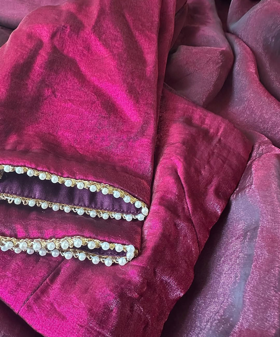 Pure Fendi Satin Simple Beautifull Traditional Wear Sari With Blouse