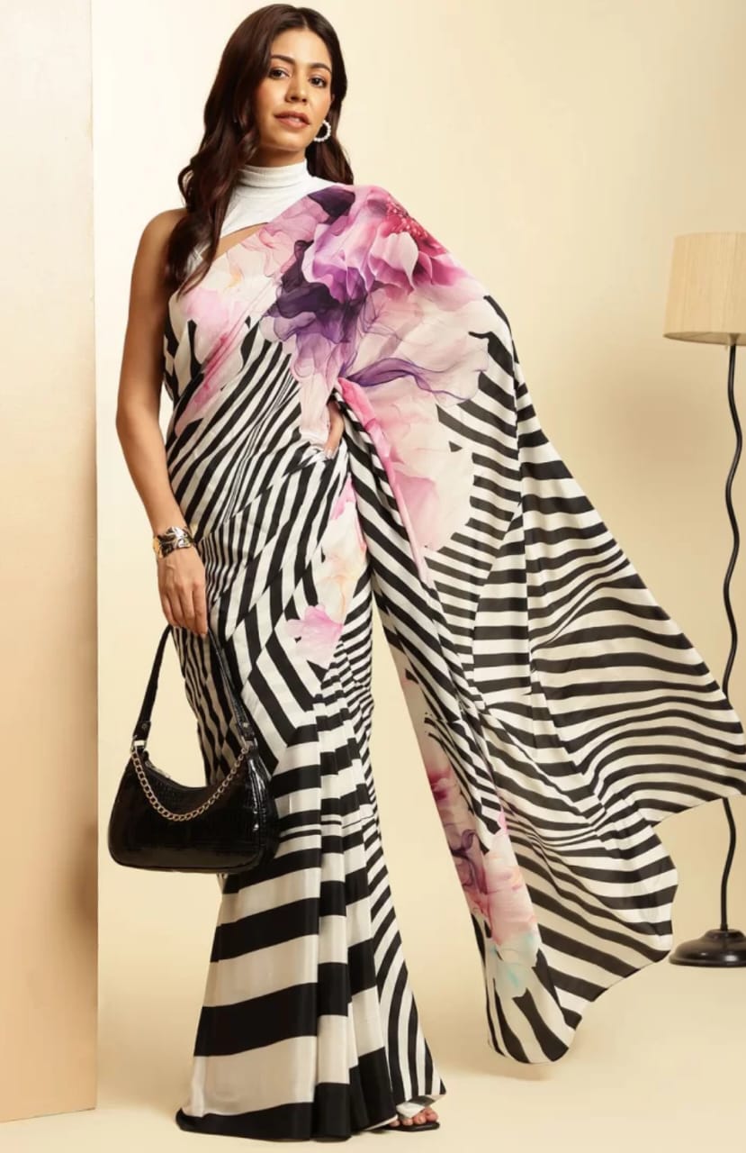Original Japan Satin (Devsena satin) Beautiful Party Wear Sari With Blouse