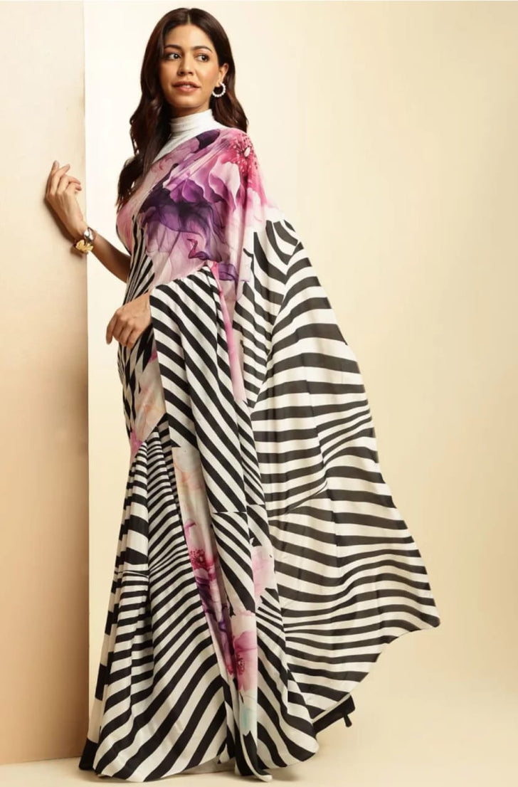Original Japan Satin (Devsena satin) Beautiful Party Wear Sari With Blouse