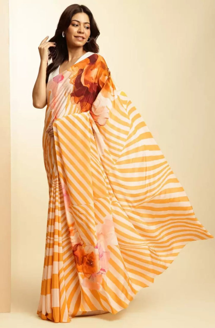 Original Japan Satin (Devsena satin) Beautiful Party Wear Sari With Blouse