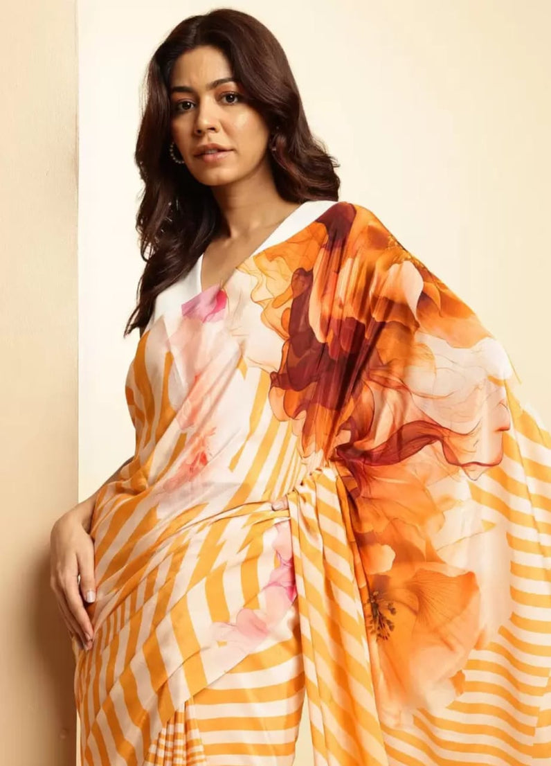 Original Japan Satin (Devsena satin) Beautiful Party Wear Sari With Blouse
