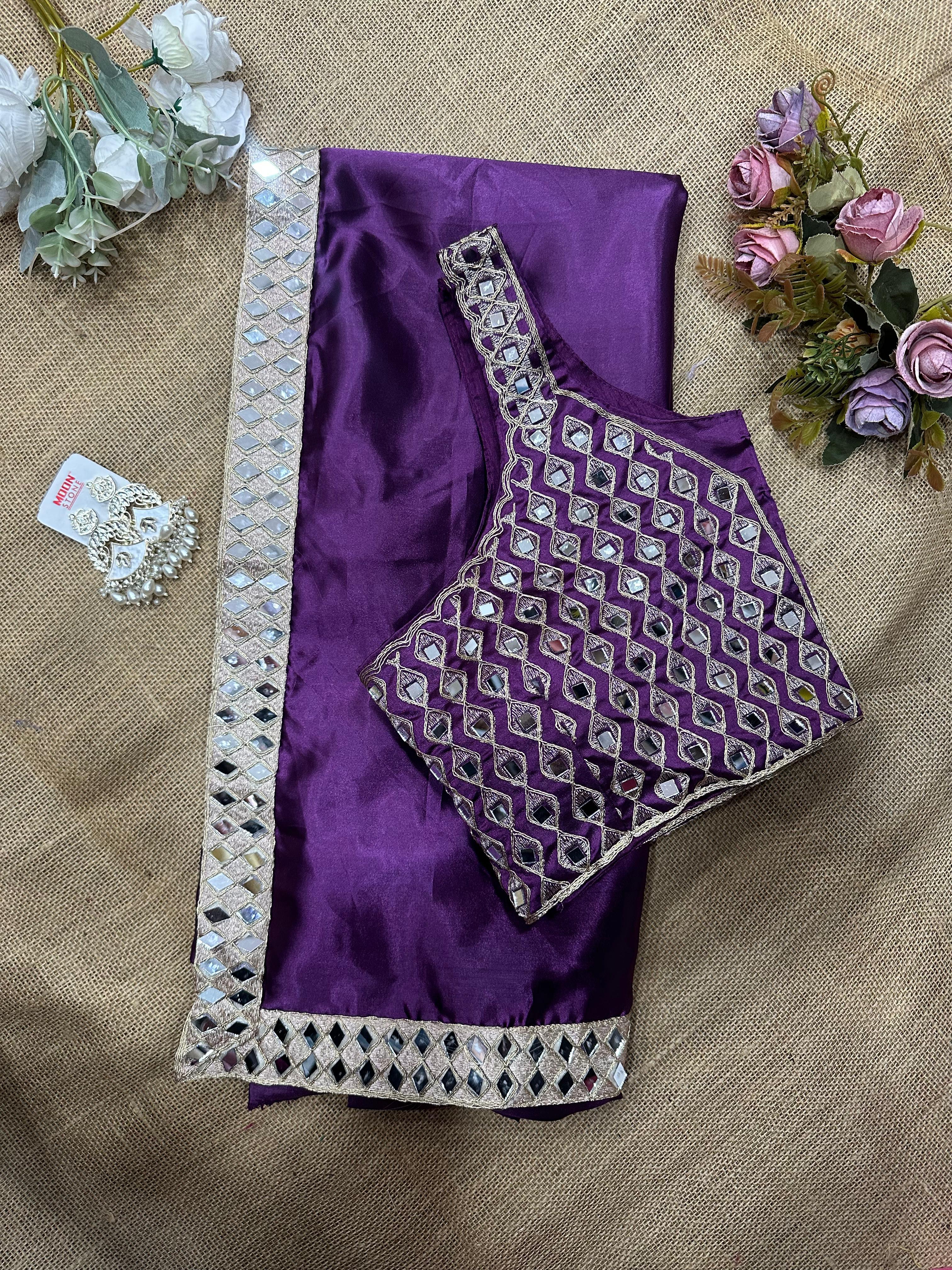 Beautiful Stylish Bollywood Pure Silk Sari, Mirror Work Saree With Blouse