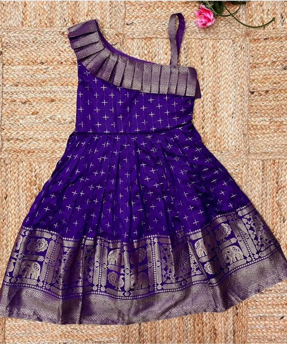 Heavy Jacquard Paithani Silk Wedding Classic Stitched Gown For Girls & Kids