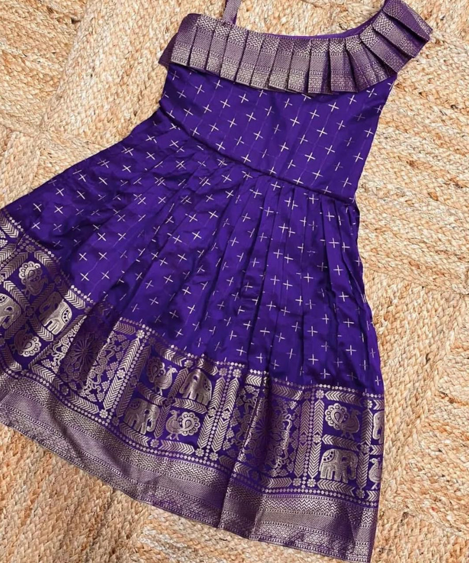 Heavy Jacquard Paithani Silk Wedding Classic Stitched Gown For Girls & Kids