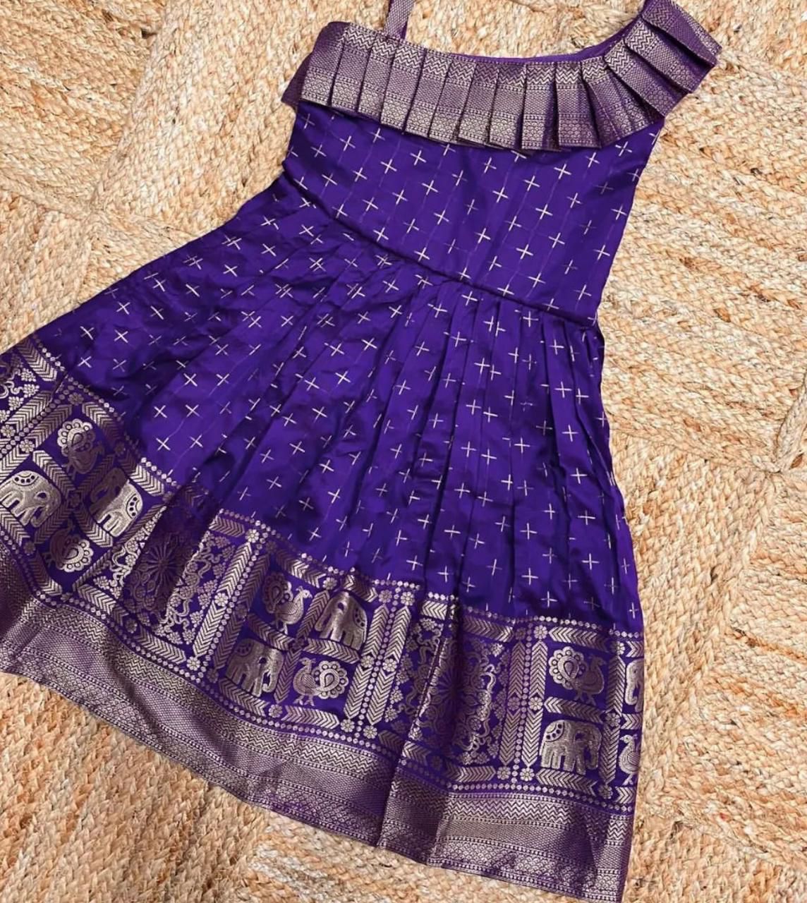 Heavy Jacquard Paithani Silk Wedding Classic Stitched Gown For Girls & Kids