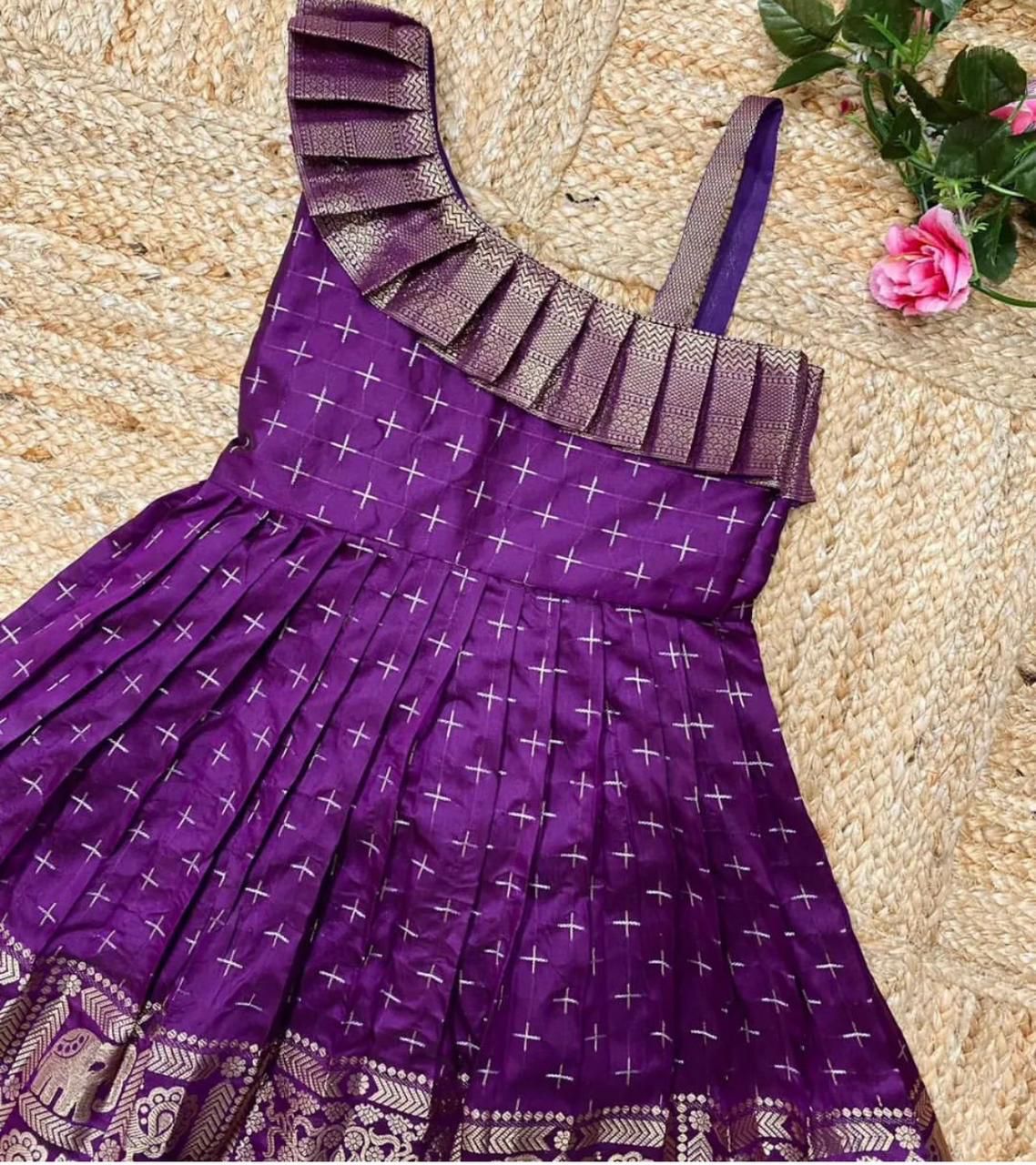Heavy Jacquard Paithani Silk Wedding Classic Stitched Gown For Girls & Kids