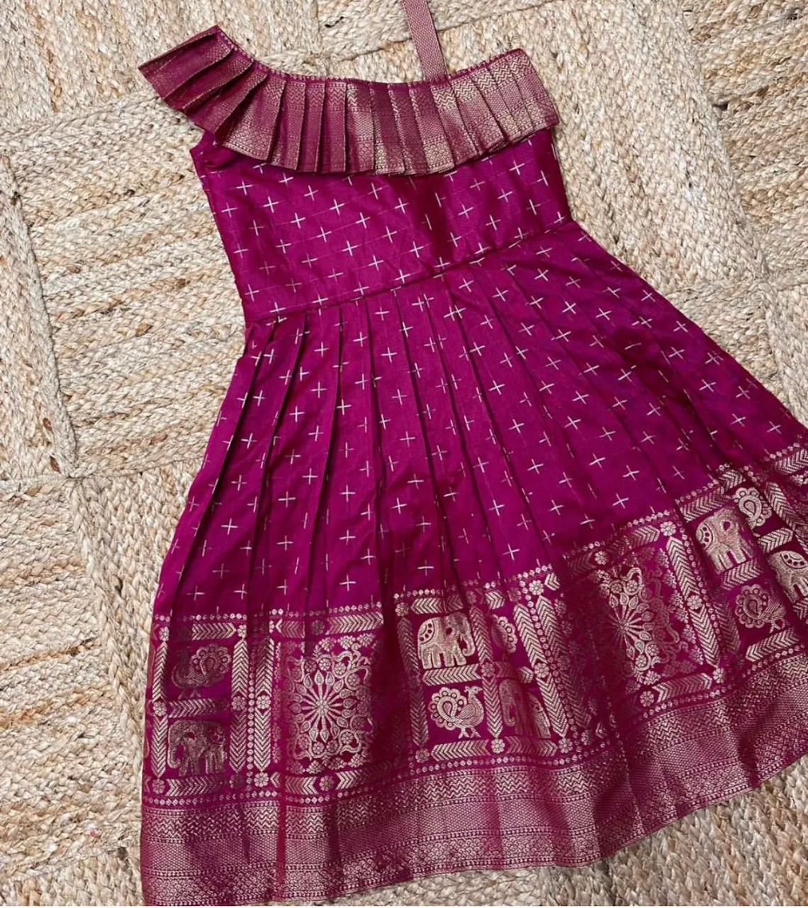 Heavy Jacquard Paithani Silk Wedding Classic Stitched Gown For Girls & Kids