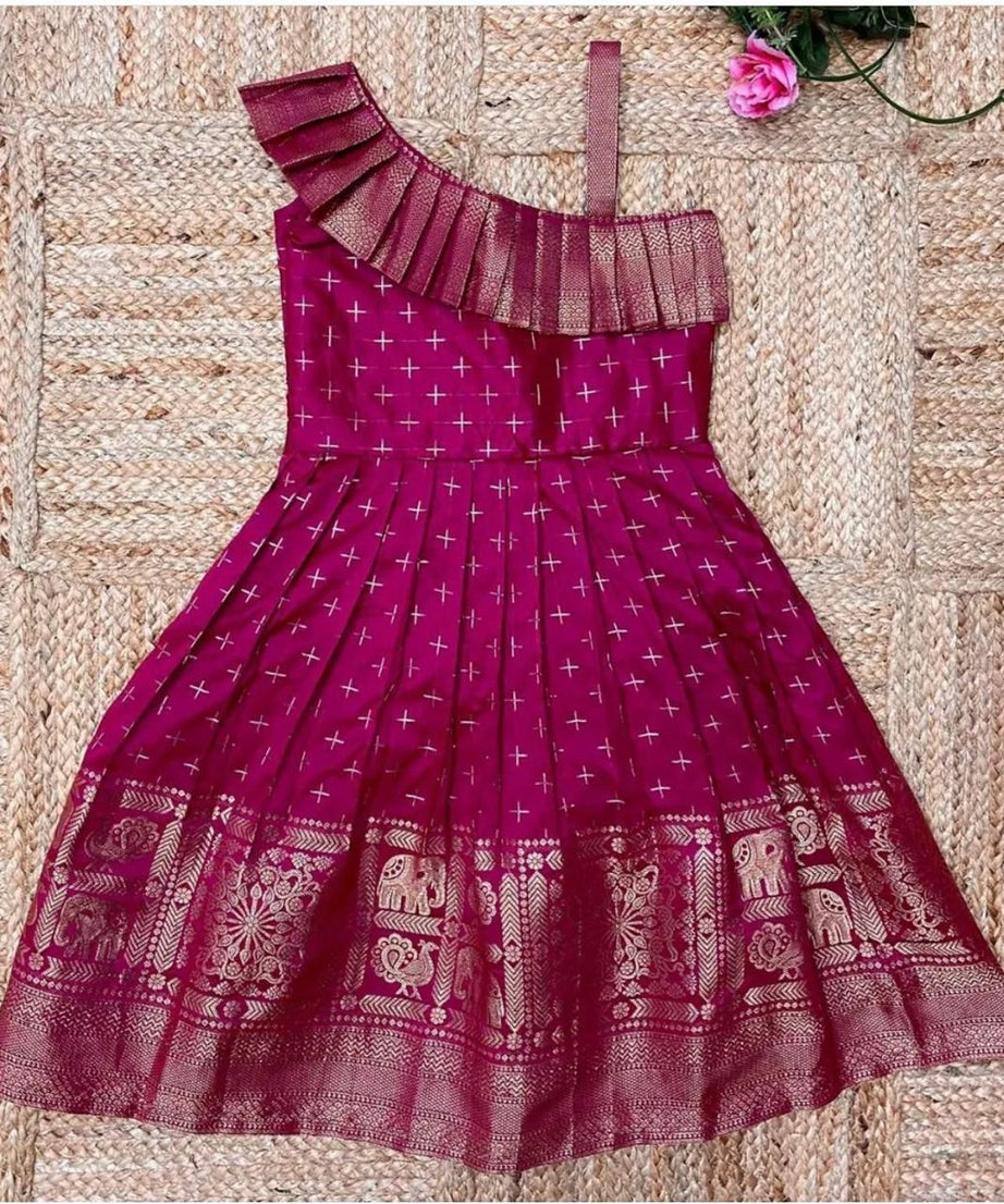 Heavy Jacquard Paithani Silk Wedding Classic Stitched Gown For Girls & Kids