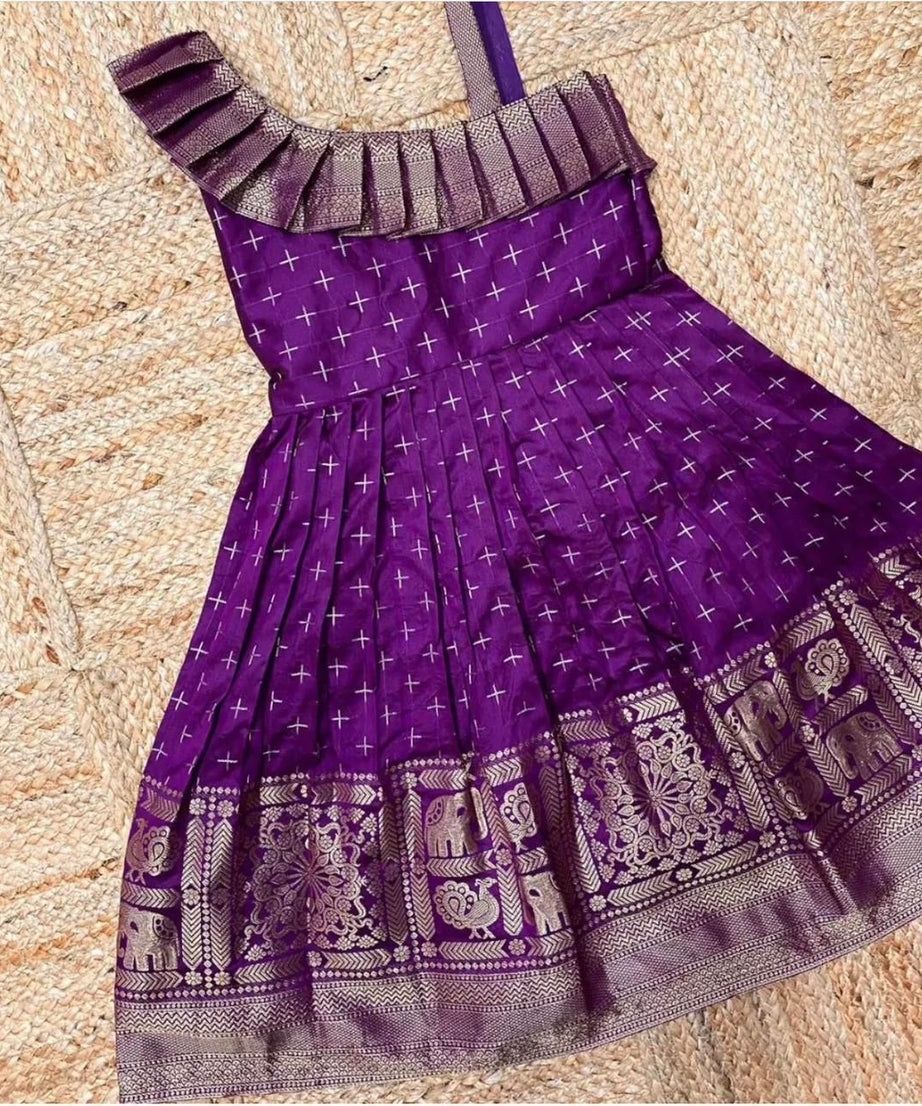Heavy Jacquard Paithani Silk Wedding Classic Stitched Gown For Girls & Kids