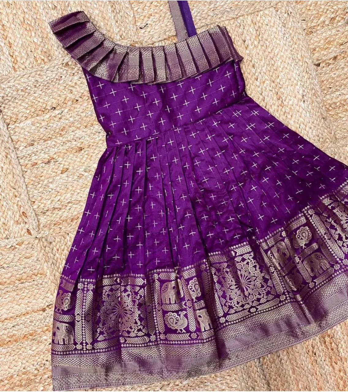 Heavy Jacquard Paithani Silk Wedding Classic Stitched Gown For Girls & Kids
