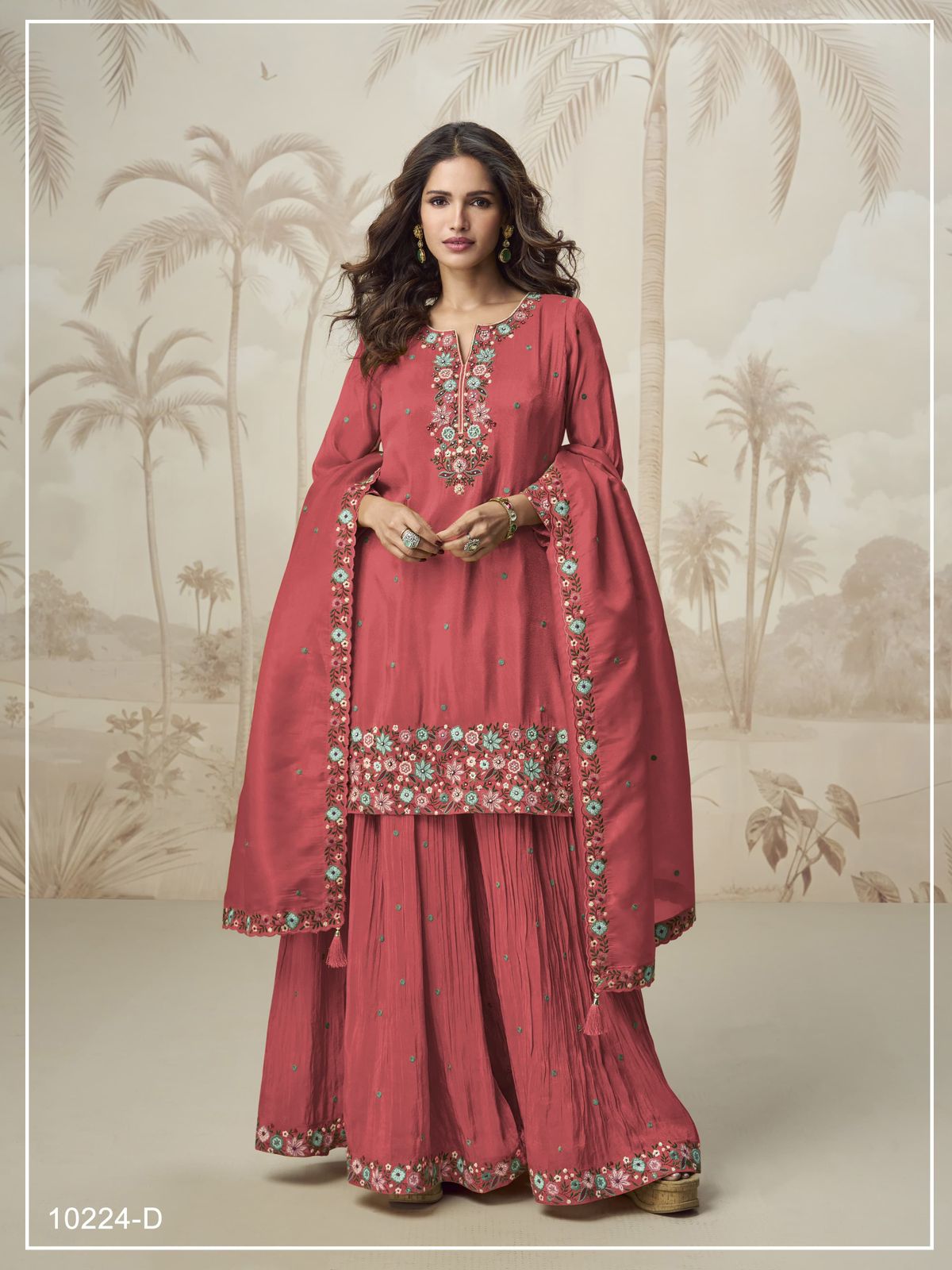 Heavy Function Wear Chinon silk With Embroidery Work Top Bottom & Dupatta