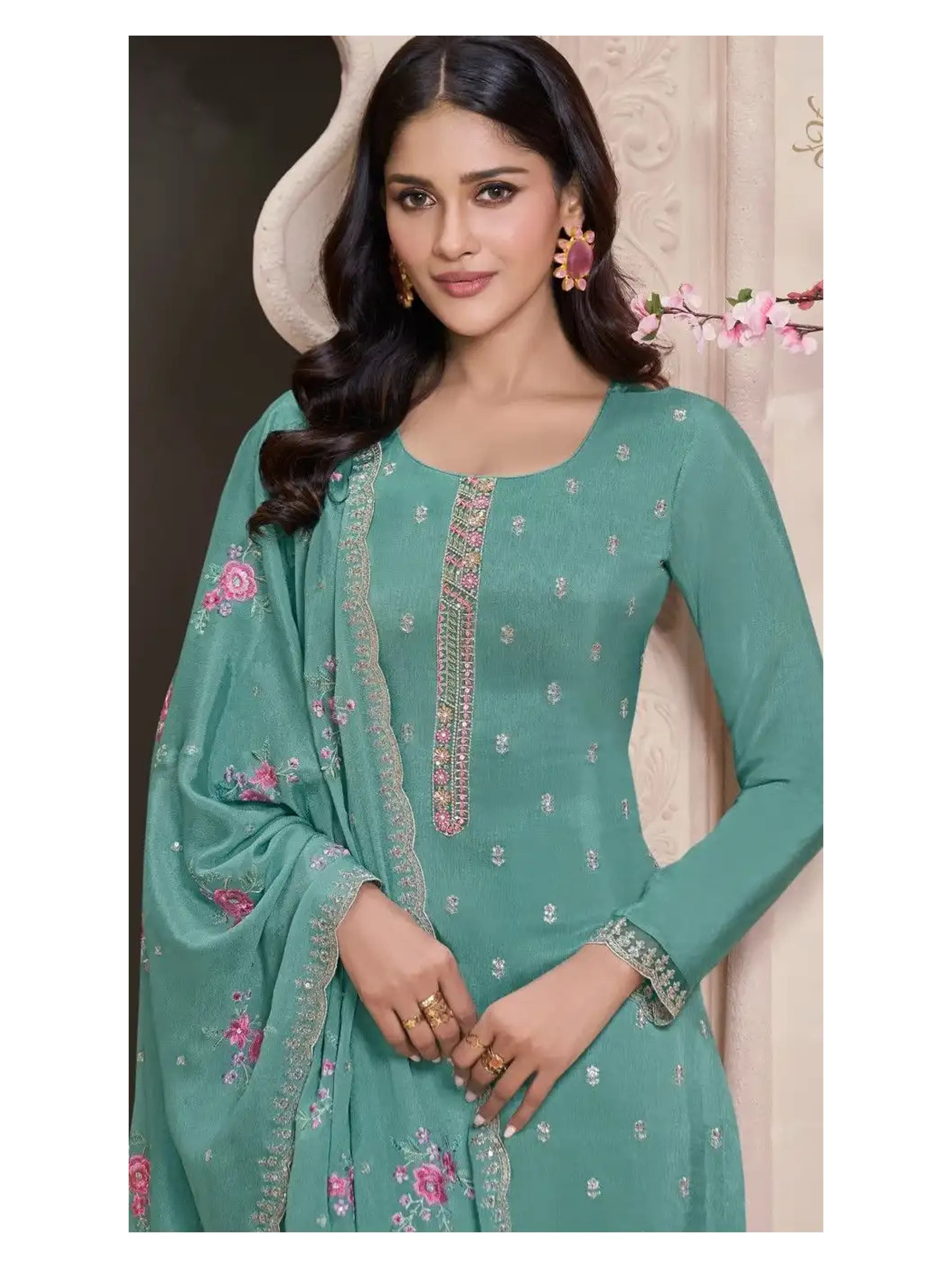 Heavy Monga Silk Designer Traditional Wear Top Bottom With Dupatta