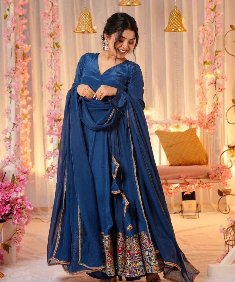 Traditional Wear Beautiful Vichitra Silk Anarkali Kurta With Dupatta Suit