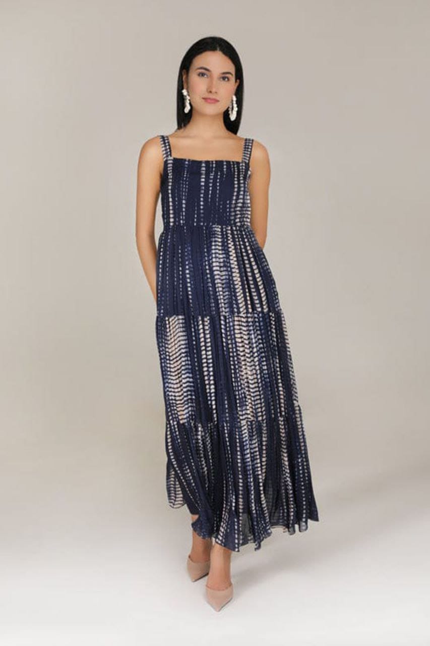 Fancy Georgette Chain Printed Party Wear Stylish Sleeveless Long Dress